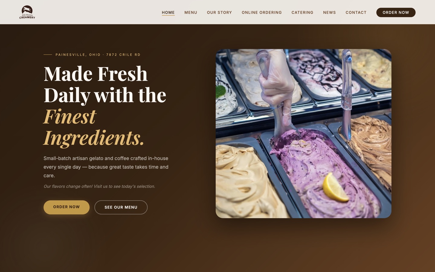 The Little Mountain Creamery homepage, built by Stewart Sites